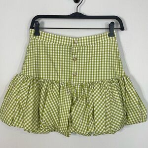 NWT Caroline Constas Reina Bubble Hem Mini Skirt Pistachio Gingham Sz Small